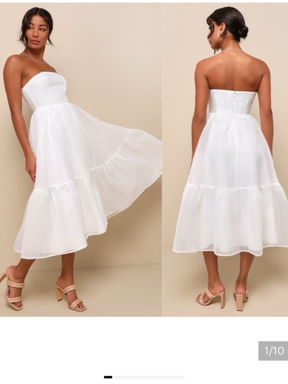 Lulus white elegant dedication tiered organza midi ruffle strapless fit & flare